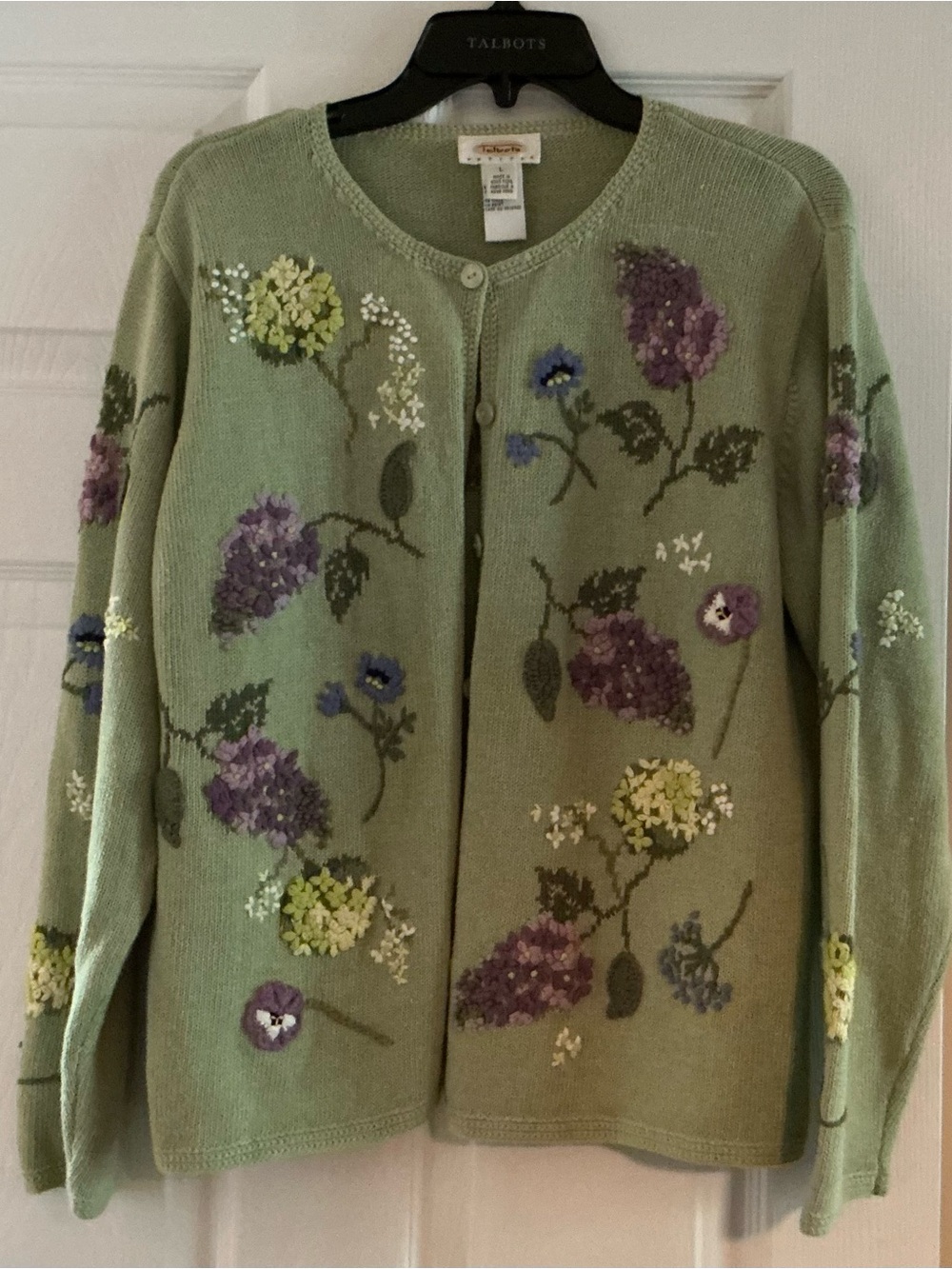 Talbots Sage Green Floral Embroidered Cardigan